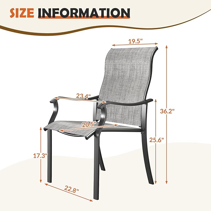 UDPATIO Outdoor Dining Chairs Set of 4, High Back Wide Seat Patio Furniture Chairs with All Weather Breathable Textilene, for Lawn Garden Backyard, Grey White