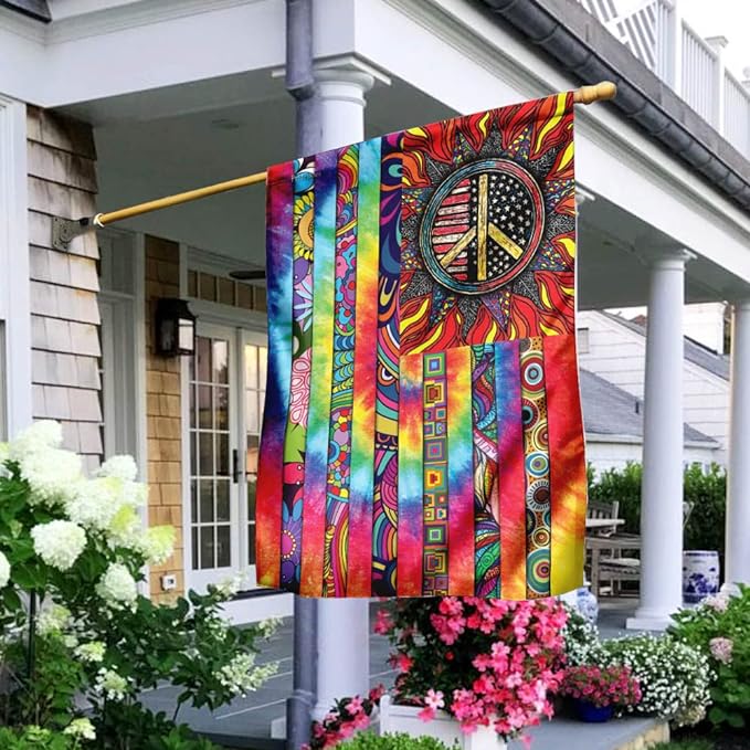 FLAGWIX Hippie Peace Flags, Summer Flag Decorations For Home, Outside, House Flag (30 x 40), Sunflower Hippie Decor House Flag, USA House Garden Flags, Premium Polyester, Decorative Outdoor Flags
