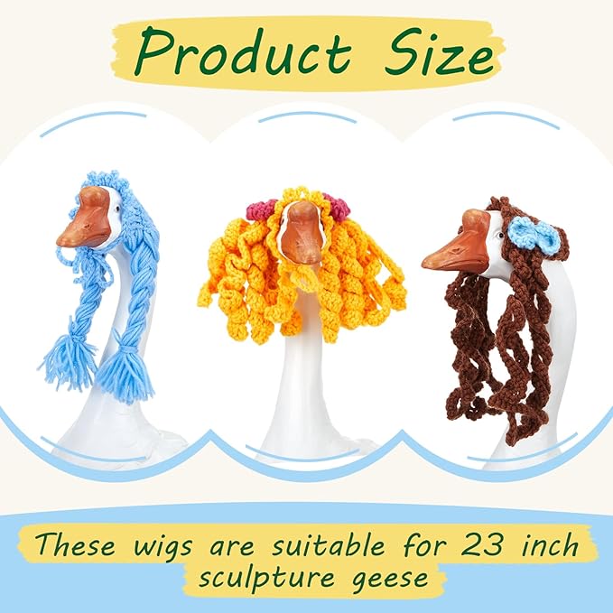 3 Pcs Porch Goose Outfit, Cute Porch Goosey Braid Wig, Crochet Hook Portico Goose Wig for Lawn Goosey Garden