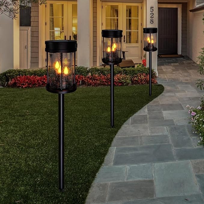 Beautyard Solar Lanterns Outdoor Waterproof Solar Candles Lantern Garden Lanterns Flickering Candle Lantern Lights Outdoor Patio Decor Mothers Day Gifts 2 Packs
