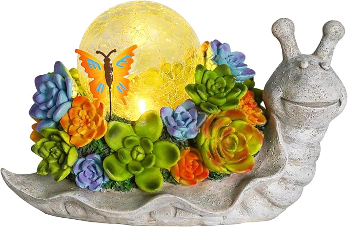 Afirst Solar Garden Snail Statues with Succulent Outdoor Resin Figurine Solar Lights Statue Decorations for Lawn, Patio, Balcony, Yard Ornament