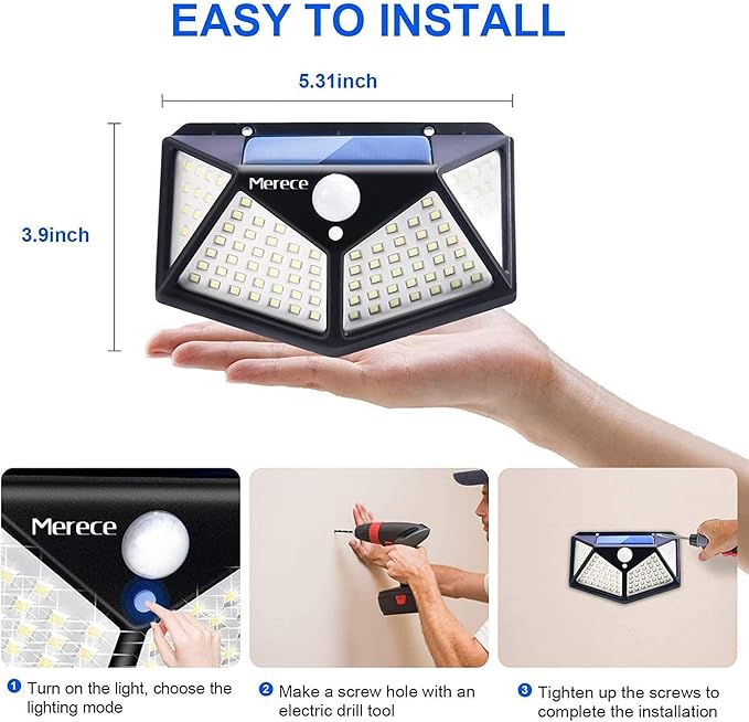 VINHMOR Solar Lights Outdoor 6 Pack, 100LED/3 Modes 270° Lighting Angle Motion Sensor Security Lights, IP65 Waterproof Wall Lights Solar Powered, Bright for Backyard Garden Fence Patio Front Door