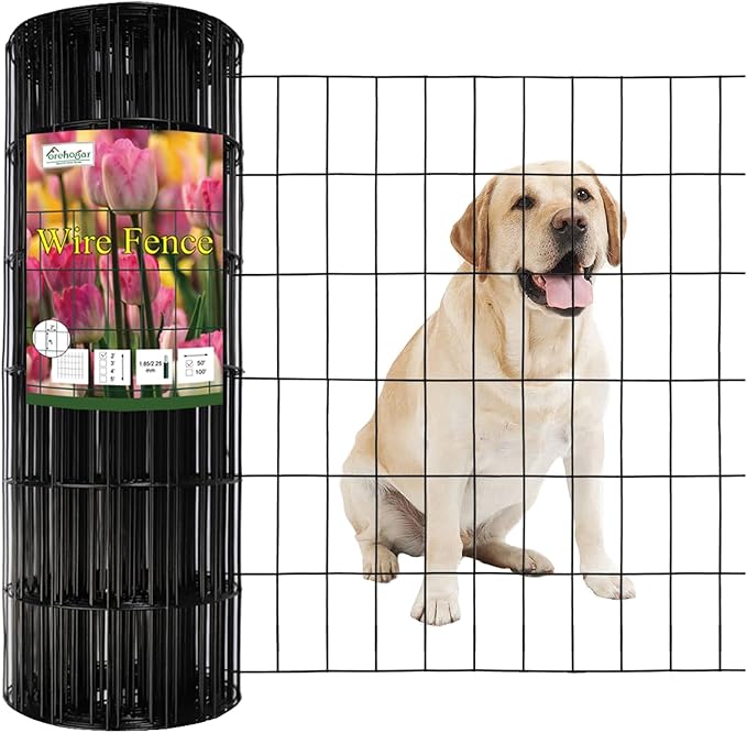 Black PVC Coated Welded Wire Fence 24 Inch x 50 Foot, 2 Inch x 4 Inch 14GA, Garden Border Fencing Roll Vinyl Coated Wire Mesh for Yard Vegetable Plant Protection Poultry Netting