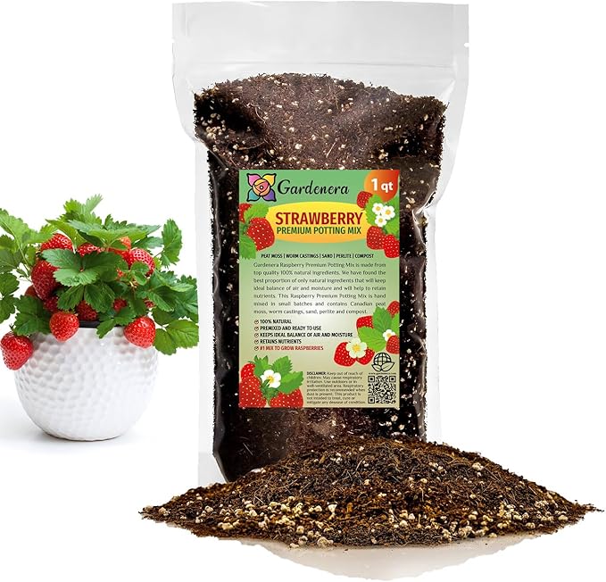 Strawberry Premium Potting Soil Mix - Ideal Blend for Growing Robust and Flavorful Strawberries - 1 Quart