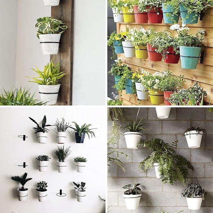 4 Pack 8in Flower Pot Holder Ring Wall Mounted Metal Planter Hooks Hangers Wall Bracket Wall Planter Hook (4, 8")
