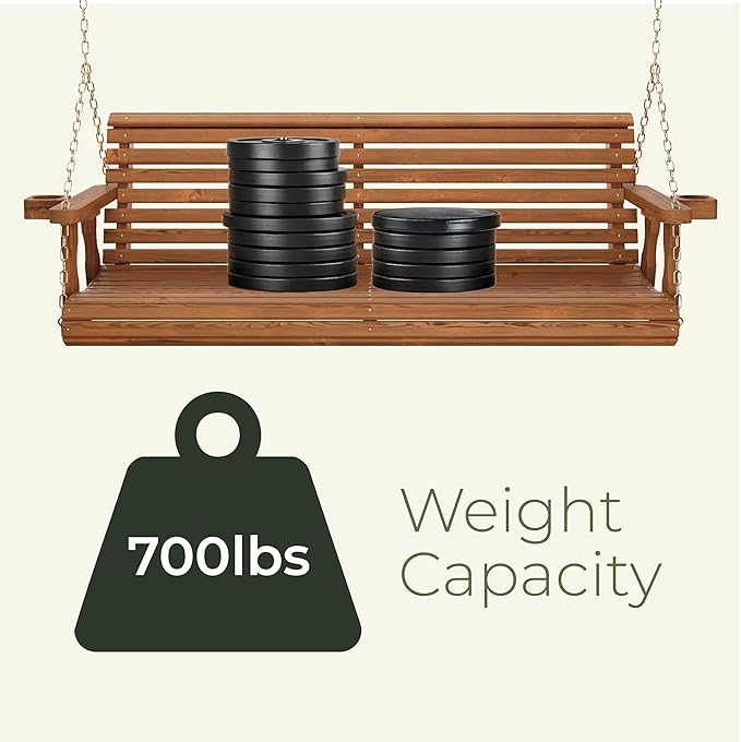 Amish Casual 3 Foot Roll Back Porch Swing with Cup Holders in Semi-Solid Gray Stain - Amish Made in The USA from Treated Pine Heavy Duty 700 Lb. Weight Capacity