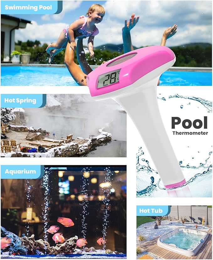BALDR Pool Thermometer Floating Easy Read, IPX8 Waterproof, Solar Powered Digital Pool Thermometer with LCD Screen,Suitable for Swimming Pool/Hot Tub/Hot Spring/Aquarium (Purple)