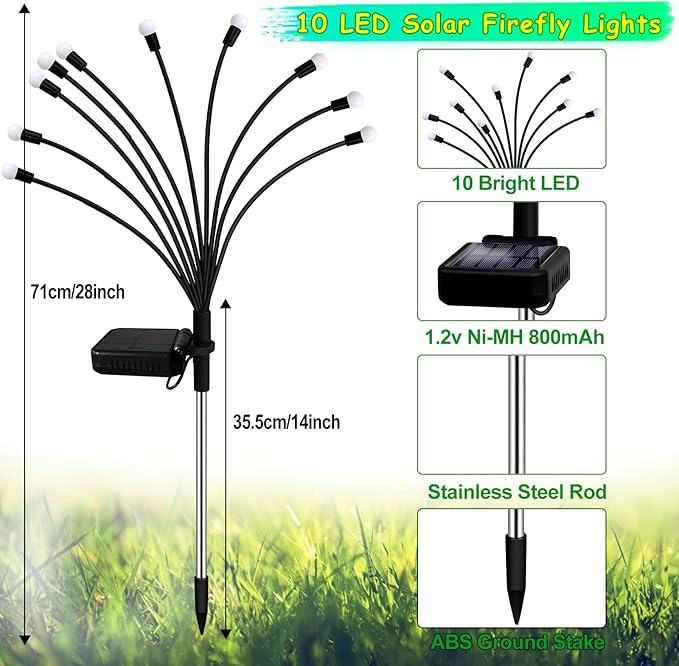 Kohlrabi Solar Garden Lights Outdoor, 6 Pack 60 LED Solar Purple Firefly Lights Waterproof, Sway by Wind, Solar Swaying Light for Yard Patio Backyard Garden Planter Flower Bed Pathway Decoration