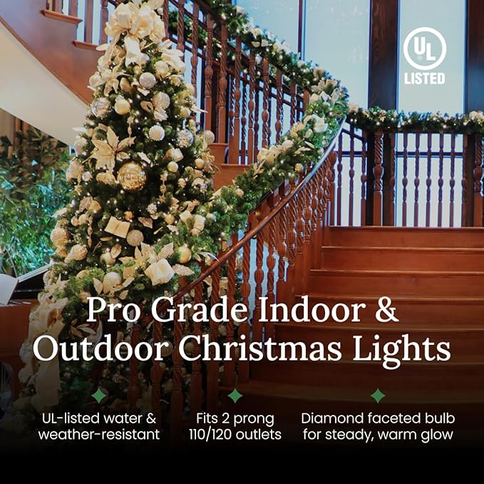 Pro Christmas M5 LED Holiday Lights - 70 Bulbs, 23.3ft - Professional Grade Indoor Outdoor Diamond Cut Sparkle Light Strings for Home Decorations and Christmas Trees - Red