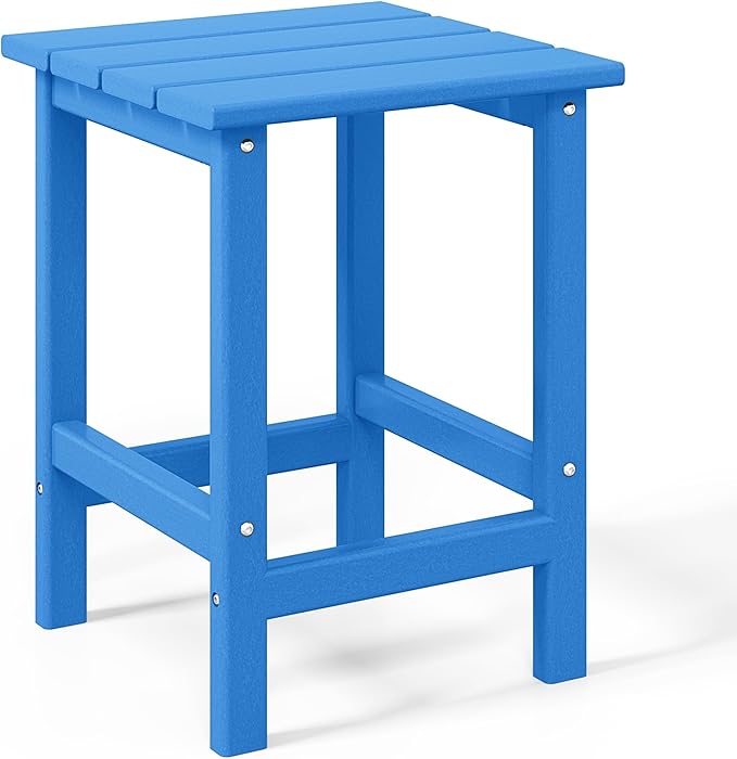 WO Home Furniture Adirondack Chairs Table Set of 3 PCS Outdoor Folding Chairs Side End Table Weather/UV Resistant for Lawn, Garden, Bon Fire, Balcony (Pacific Blue)