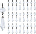 HDCRYSTALGIFTS 20Pcs 38mm Replacement Clear Chandelier Icicle Crystal Prisms Octogan Crystal Bead for Lamp Decor,Silver Bow Tie Connectors