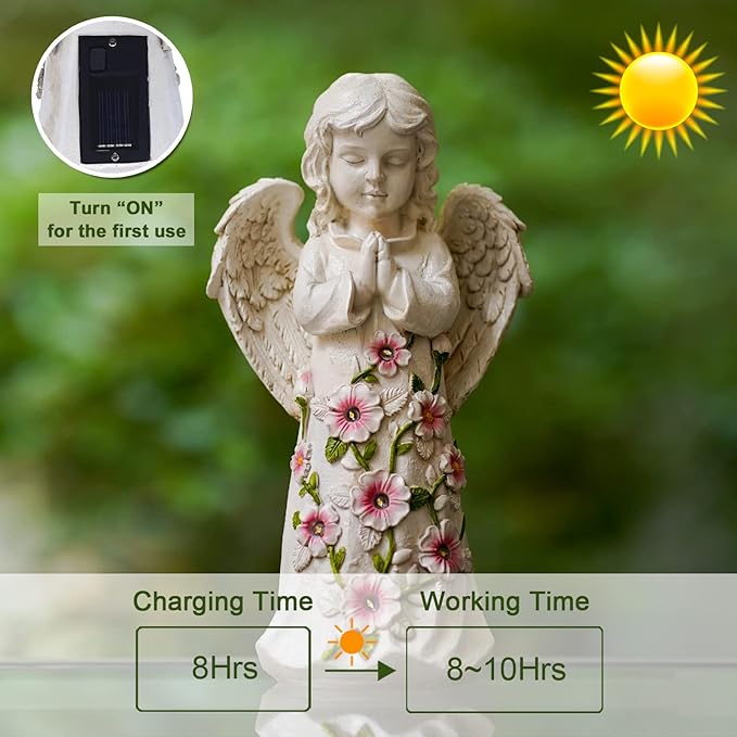 Nacome Solar Garden Outdoor Statues Angel with Succulent and 7 LED Lights – Lawn Decor for Patio, Balcony, Yard Ornament - Unique Housewarming Gifts