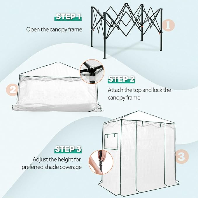 EAGLE PEAK 6x4 Portable Walk-in Greenhouse, Pop-up Indoor Outdoor Garden Green House, Zippered Door and Windows, PE Cover, White