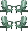 Adirondack Chairs Set of 4, Outdoor Fire Pit Chairs, HDPE All-Weather Adirondack Chairs with Cup Holder, Lawn Chair for Deck, Patio, Garden (Green)