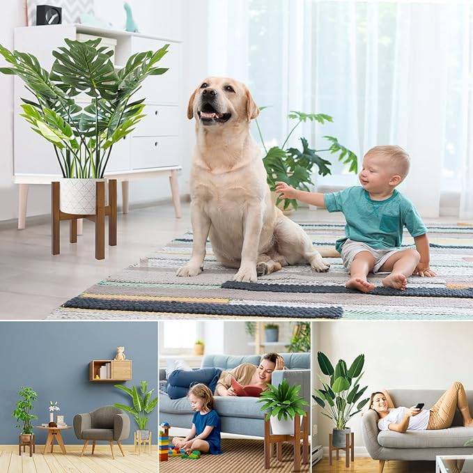 Adjustable Plant Stand Indoor,Bamboo Mid Century Modern Plants Stands, Stable Plant Holder,Fit 8 9 10 11 12 inch Pots (Pot & Plant Not Included)