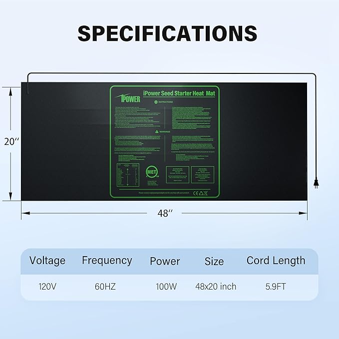 iPower 48" x 20" Waterproof Durable Seedling Heat Mat Warm Hydroponic Plant for Indoor Gardening Germination Starting