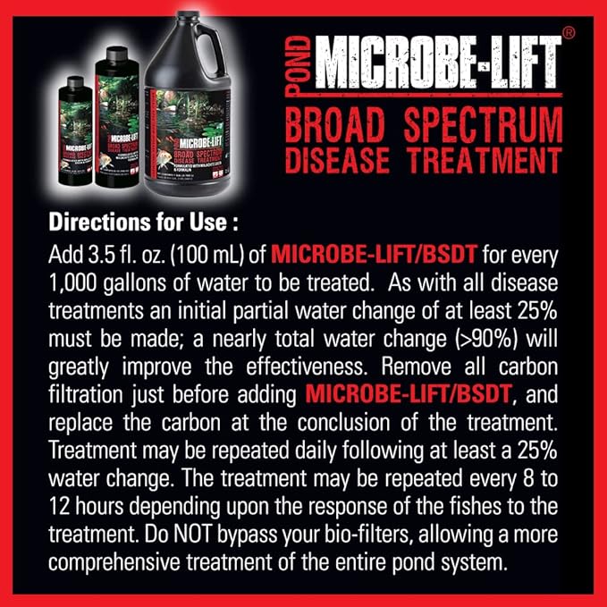 MICROBE-LIFT BSDT16 Broad Spectrum Disease Treatment for Ponds and Outdoor Water Garden, Safe for Live Koi Fish, Goldfish, Plants, and Decor, 16 Ounces