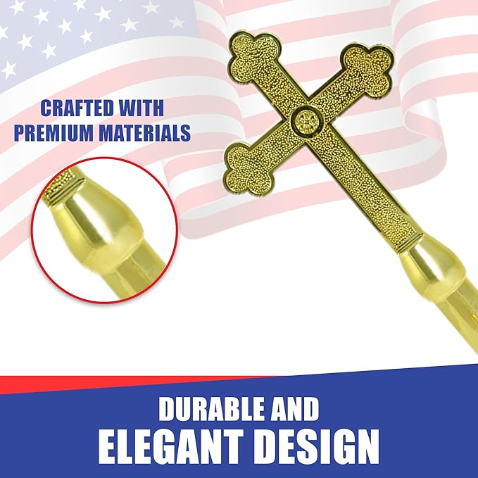 Super Tough Indoor Flag Pole kit 7ft - Plastic Cross - Gold Texture Base - Aluminum Flagpole with Brass Finish - Heavy Duty Inside House Flagstaff - Interior Shaft and Stand - No Ensign Included