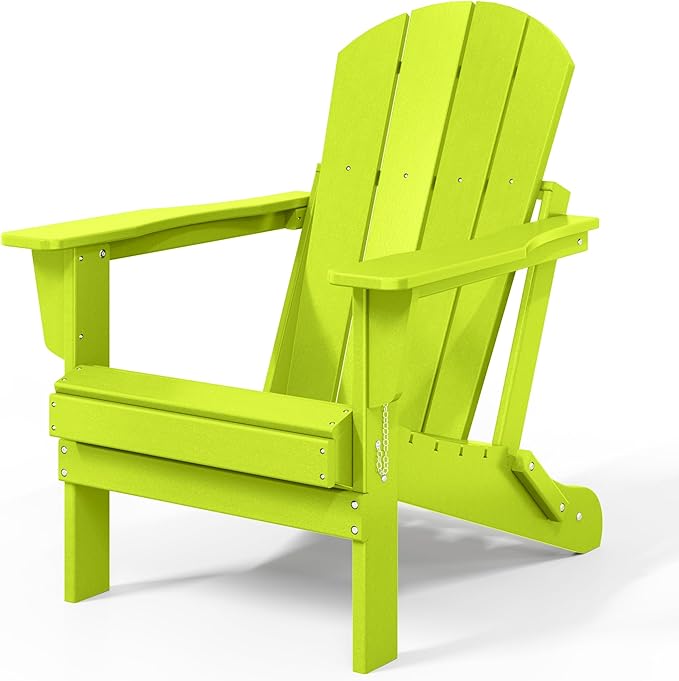 Westin Outdoors Laguna WO Outdoor Adirondack Folding Patio Chairs 8 PCS Set Retro Beach Aesthetic for Backyard, Lawn, Patio, Deck, Garden, Weather Resistant Polyethylene Plastic Lounger (Lime Green)