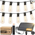 150FT Solar String Lights for Outside, Solar Powered Patio Lights with 52 Shatterproof ST38 Edison Bulbs & Remote Control,Dimmable LED Solar String Lights for Outside Waterproof