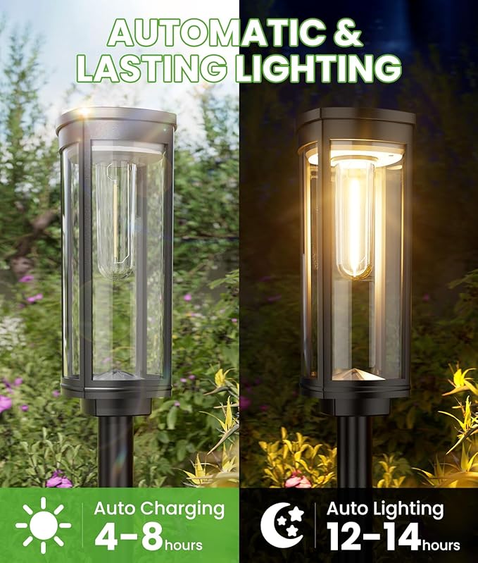 Solar Pathway Lights Outdoor, 4 Pack Bright Solar Powered Garden Lights Waterproof IP65, Long Lasting Outdoor Light for Yard Garden Walkway Landscape Lawn Patio (Warm White, 4 Pack)