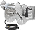 GREENER Stainless Steel Hose Reel for Outside,Wall Mount Garden Hose Holder Heavy Duty Metal Reel, 3/4" Solid Connector with 5/8" Inlet Hose and Crank,100-Feet 5/8" Hose Capacity