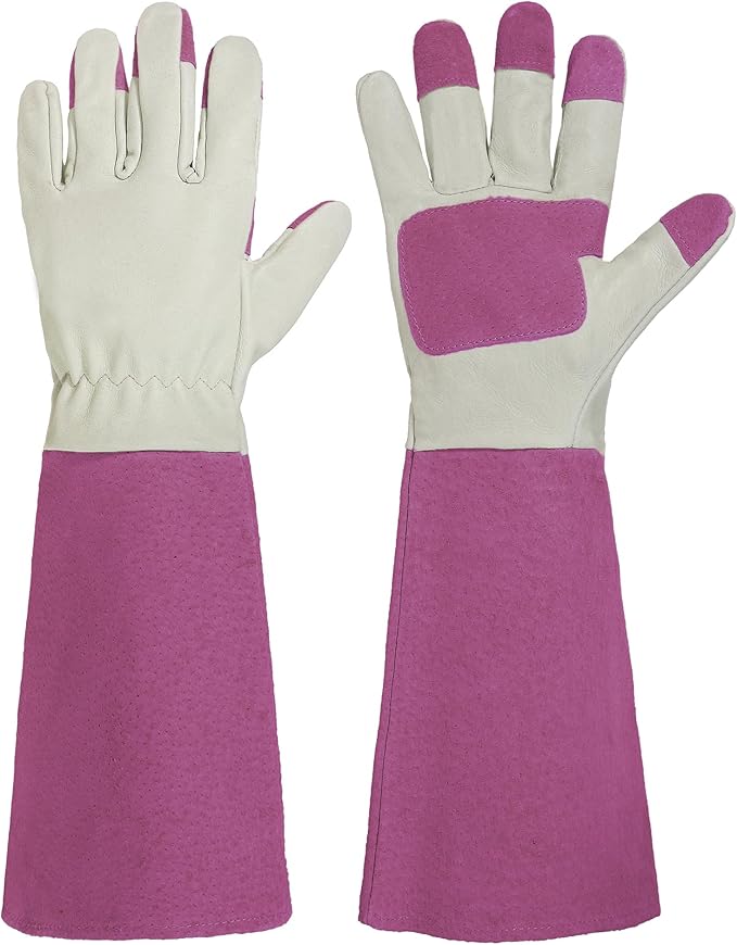 HANDLANDY Rose Pruning Gardening Gloves for Men & Women, Thornproof Long Gauntlet Gloves, Pigskin Leather - Breathable & Durability (Large)