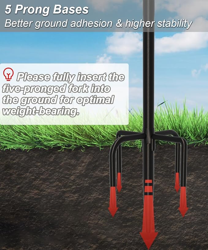 Outdoor Double Shepherds Hook with 5 Prong Base, 92 Inch Adjustable Heavy Duty Two Sided Bird Feeder Pole Stand for Hanging Plant Baskets, Solar Light Lanterns, Hummingbird Feeder, 1 Pack