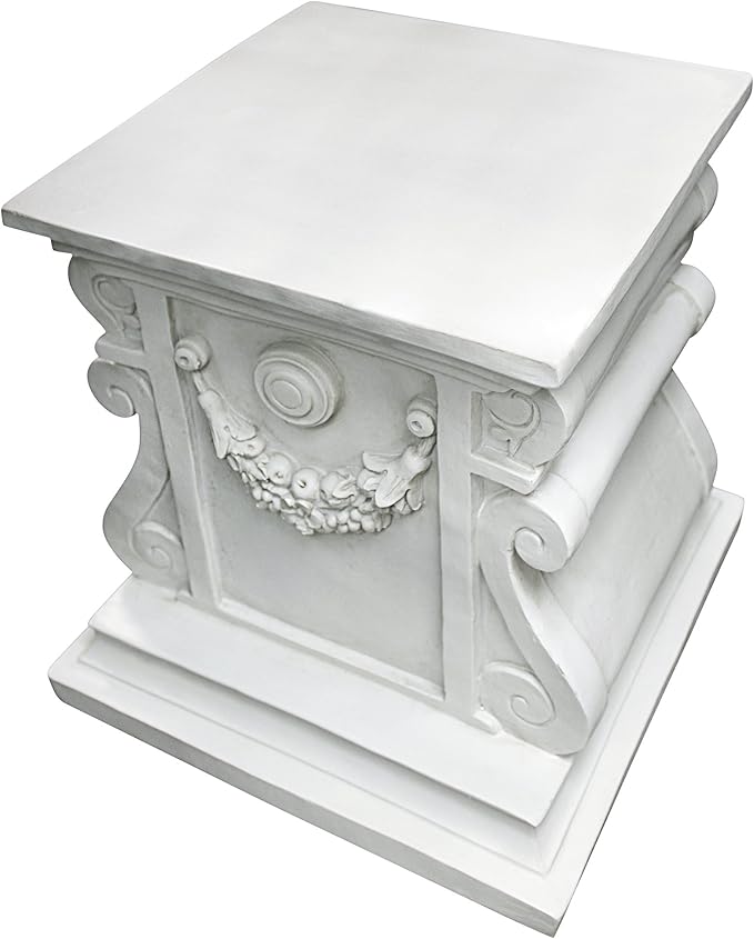 Design Toscano Lion of Florence Sentinel Statue (13 Inches Wide, 21 Inches Deep, 28 Inches High) and Classic Statuary Garden Plinth Base Riser, Large (15 Inches Wide,14 Inches Deep,15 Inches High)