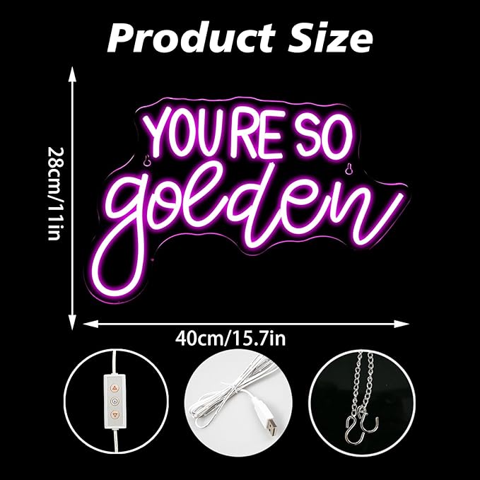 You're So Golden Neon Sign Wall Decor, Neon Signs Dimmable Letter Neon Sign Light Up Signs for Room,Bar,Bedroom,Party, Birthday Party Bar Pub Club Decoration Gifts
