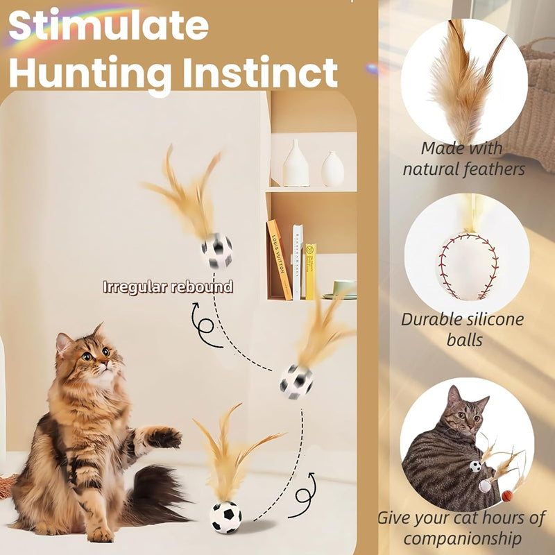 Cat Toys, Self-entertainment Balls, Feather Bouncy Balls, Cat Toys, Cat Self-entertainment And Boredom Relief, Dog Interactive Toys, Pet Supplies