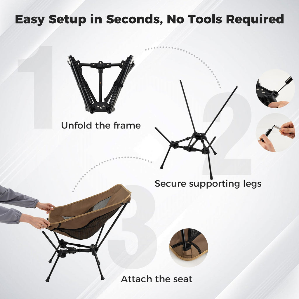 Portable Camping Chair with Compact Carrying Bag-Coffee