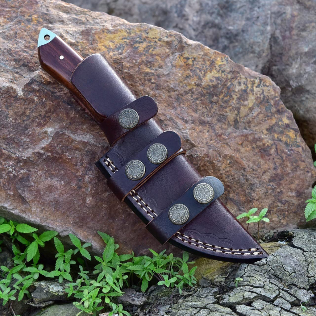 Damascus Skinning Knife With Rose Wood Handle