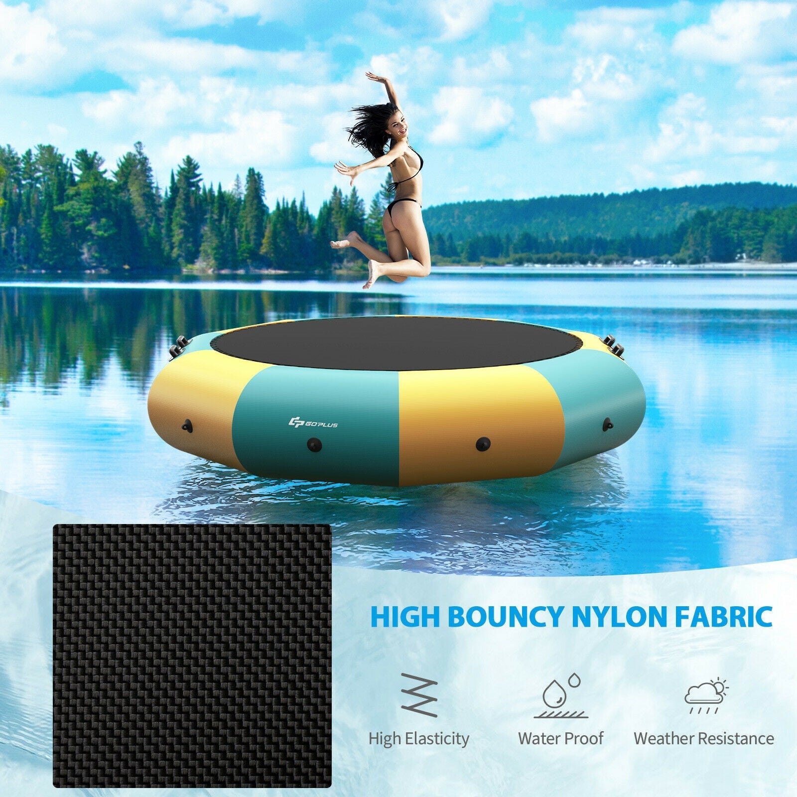 10 Feet Inflatable Splash Padded Water Bouncer Trampoline-Yellow