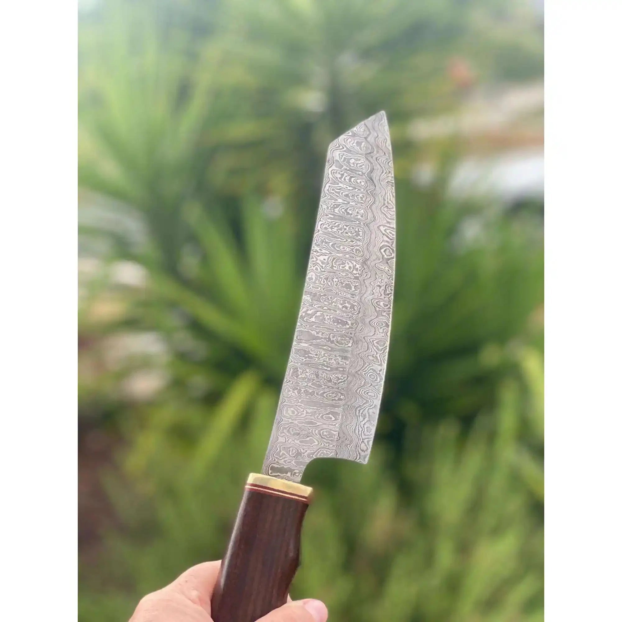 8” Gyuto Chef Knife — Ladder Pattern Damascus, Rosewood Handle & Brass Bolster