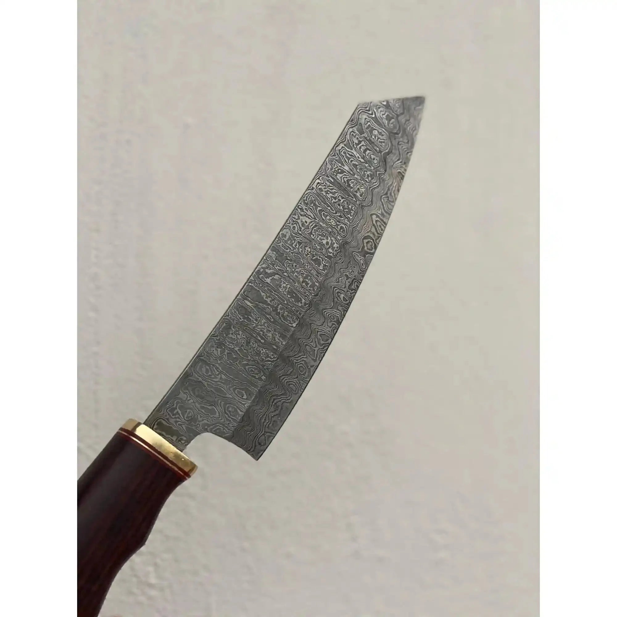 8” Gyuto Chef Knife — Ladder Pattern Damascus, Rosewood Handle & Brass Bolster
