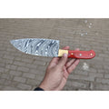 8-Inch Gyuto Chef Knife — Acid-Etched Waisted Stainless Steel Blade with Red Wood Handle — JW SteelCrafts