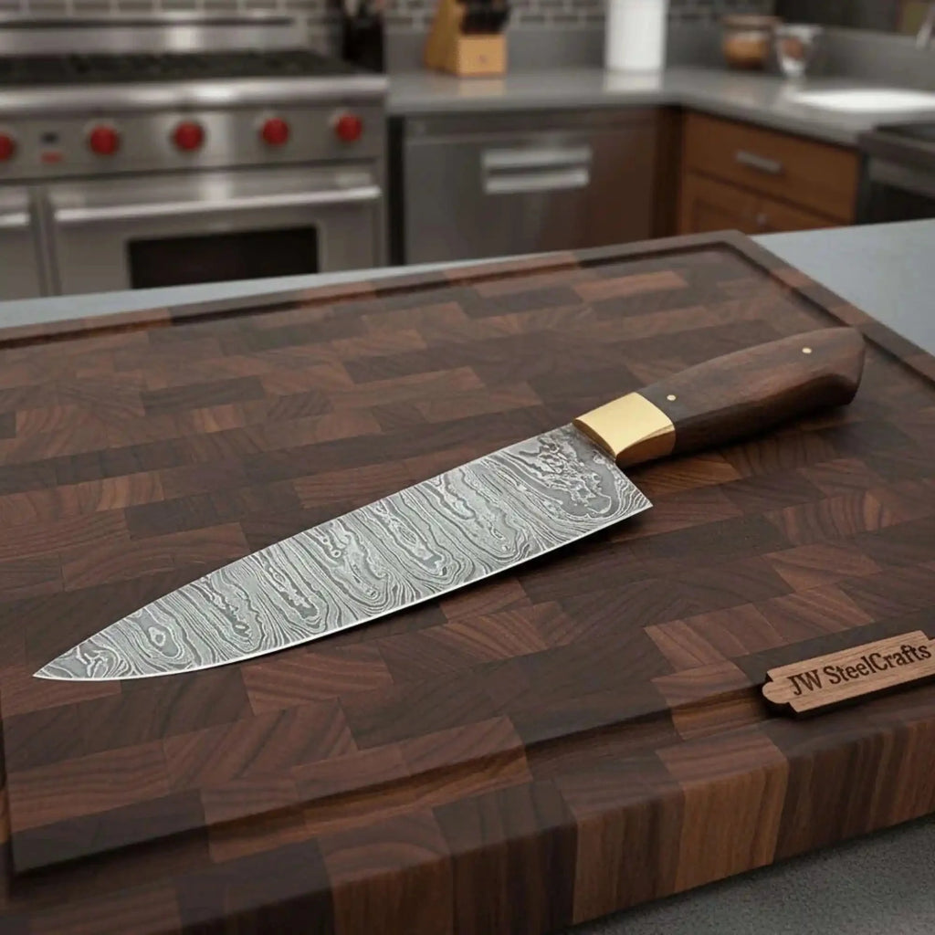 8-Inch Gyuto Chef Knife — Damascus Steel with Rosewood Handle (Hand-Forged)