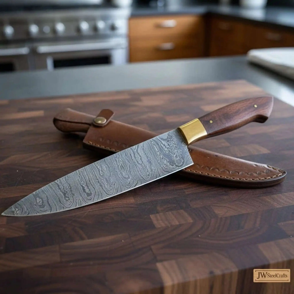 8-Inch Gyuto Chef Knife — Damascus Steel with Rosewood Handle (Hand-Forged)
