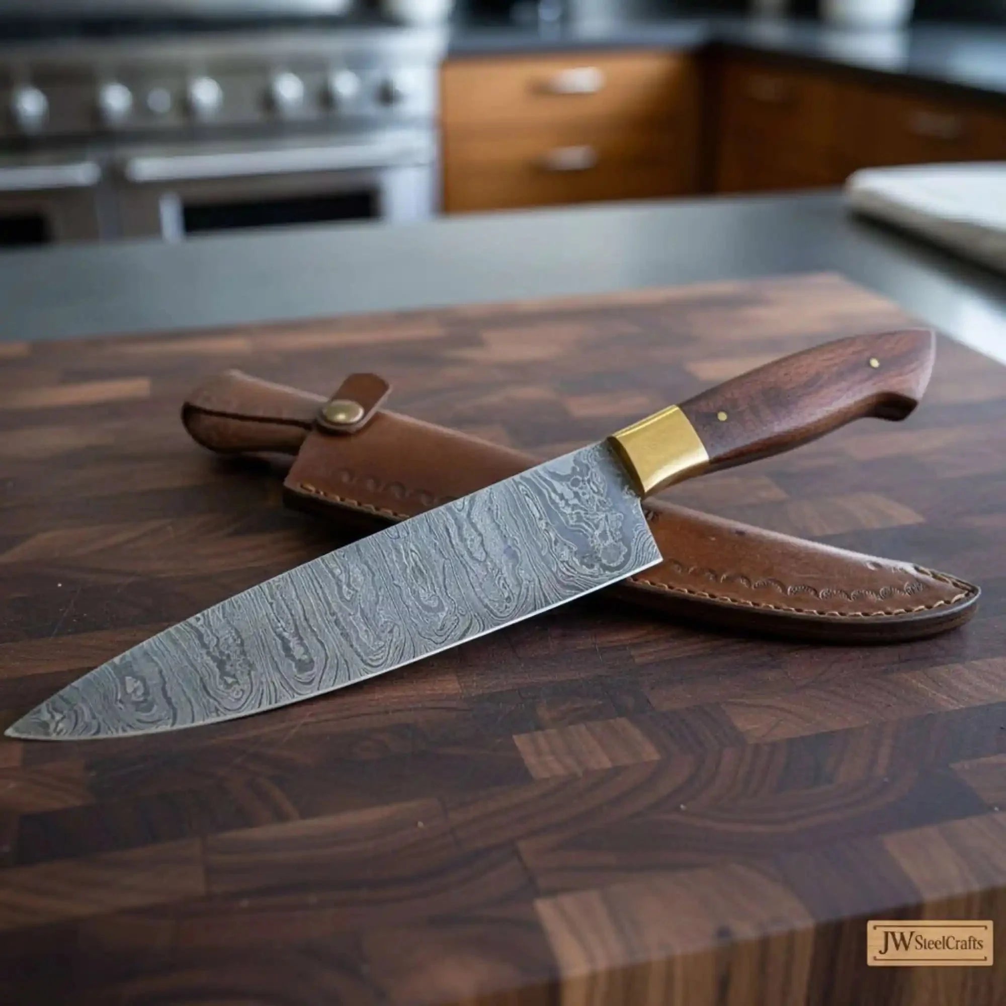 8-Inch Gyuto Chef Knife — Damascus Steel with Rosewood Handle (Hand-Forged)