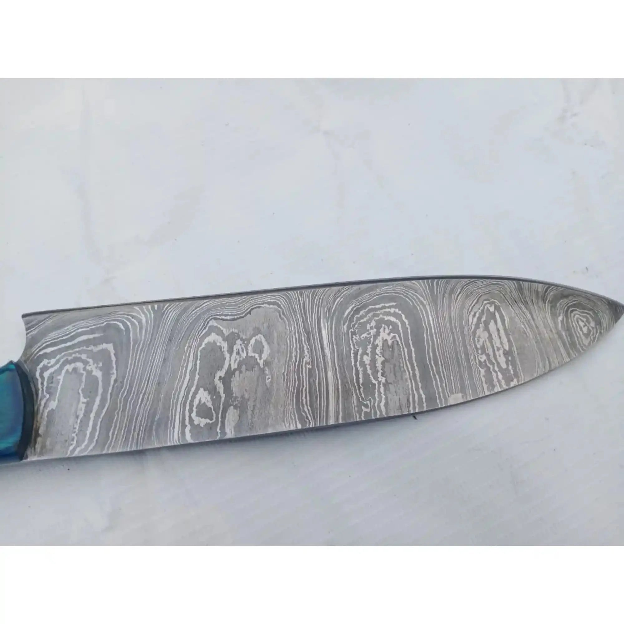 8-Inch Gyuto Chef Knife — Twisted Damascus Blade with Blue & Red Pakka Wood Handle (Full Tang, Hand-Forged)