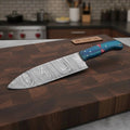 8-Inch Gyuto Chef Knife — Twisted Damascus Blade with Blue & Red Pakka Wood Handle (Full Tang, Hand-Forged)