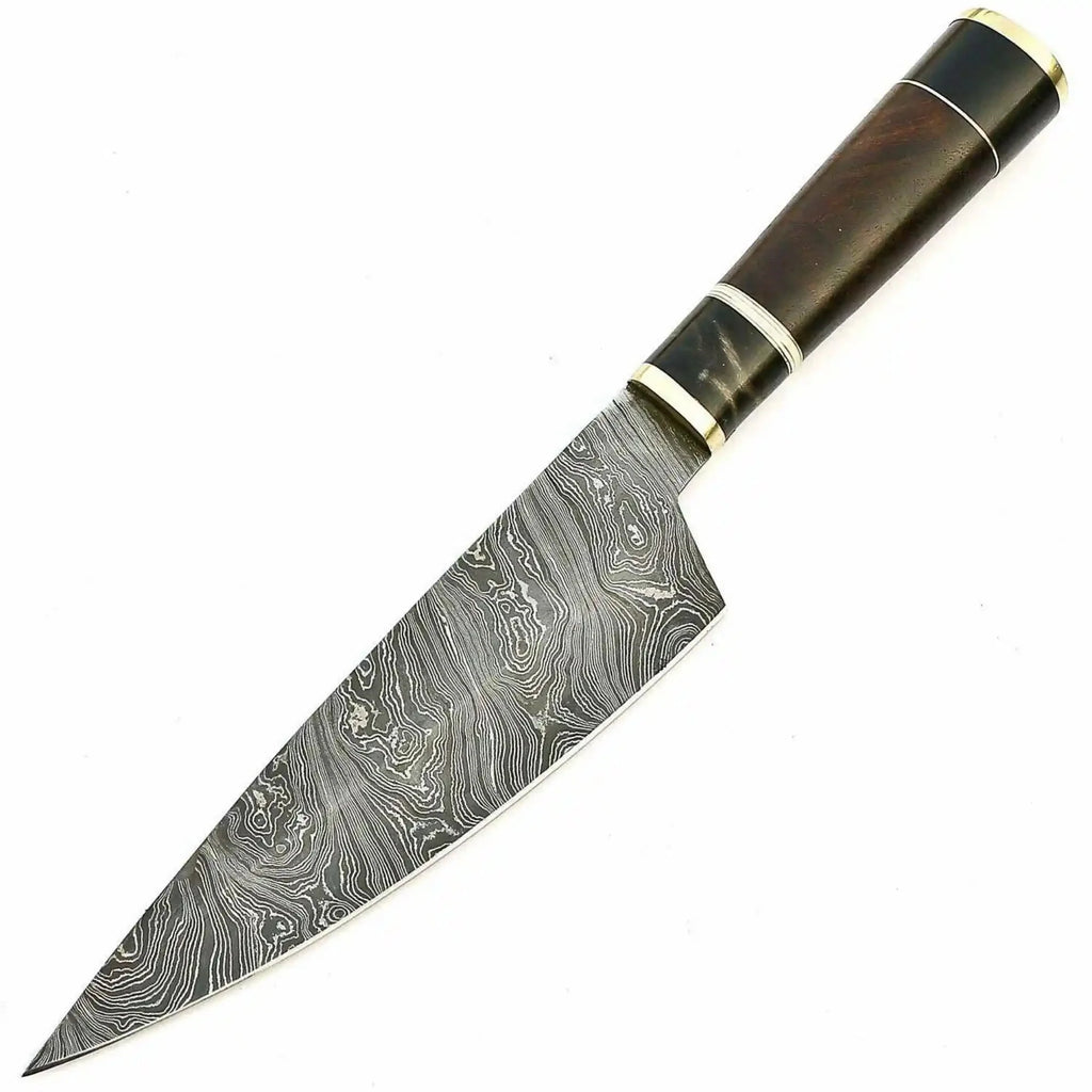 8-Inch Hand-Forged Gyuto Chef Knife — Flowing Twist Damascus Blade with Premium Rosewood Handle