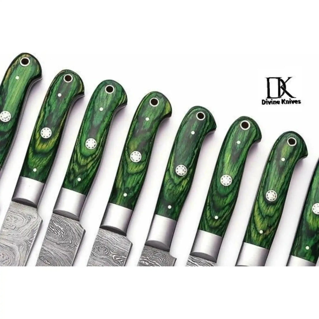 8 Pc's Steak Knives Set. Matching to 1081 Set Green Pakka Wood Handle DK-0233