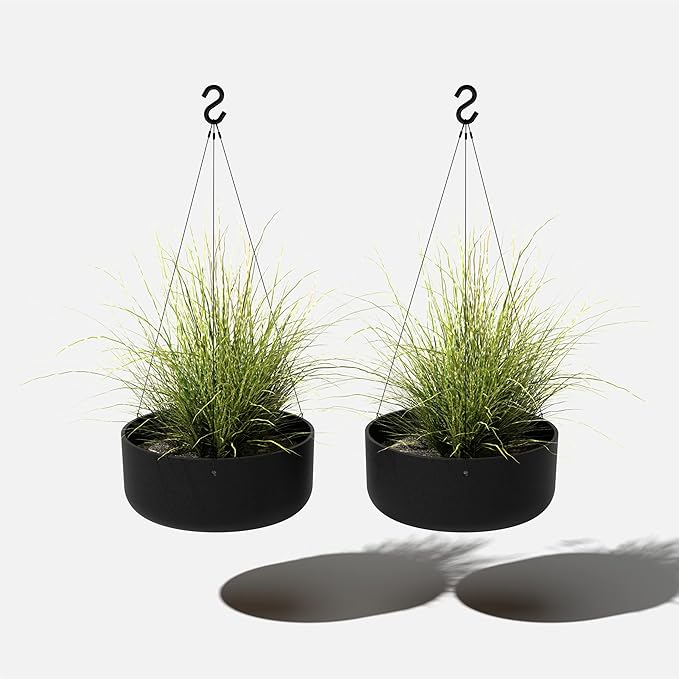 Veradek Mason Series Hanging Kona Planter - Round Planter for Outdoor Balcony/Patio | Made from Plastic-Stone Composite with Hanging Attachment | Modern Décor for, Flowers, Succulents, Small Plants