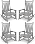 SERWALL Oversized Outdoor Rocking Chair Set of 4, HDPE Rocker for Adults, Patio Rocking Chairs for Porch, Sliver Gray