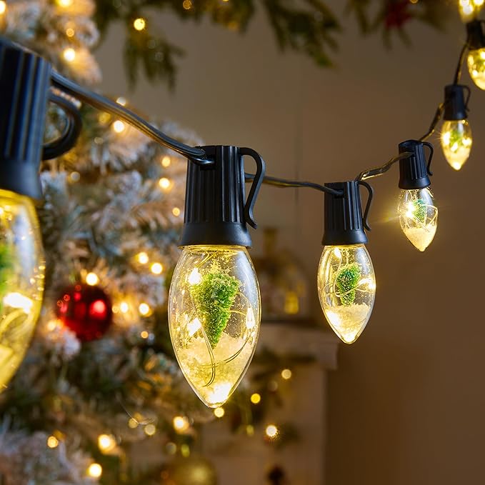 C9 LED Christmas Lights Outdoor, 45 Ft C9 String Lights with 40 Shatterproof LED Bulbs, 3 Light Mode, Connectable Waterproof Christmas Tree Lights for Outside Indoor Holiday Garden Decor, Warm White
