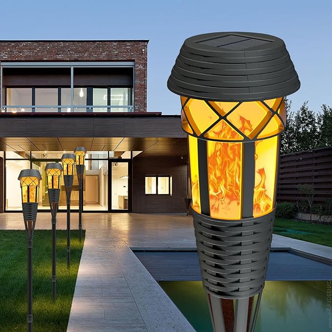 Flickering Flames Torch Light Solar Garden Lights Waterproof Landscape Lighting - 8 Pack