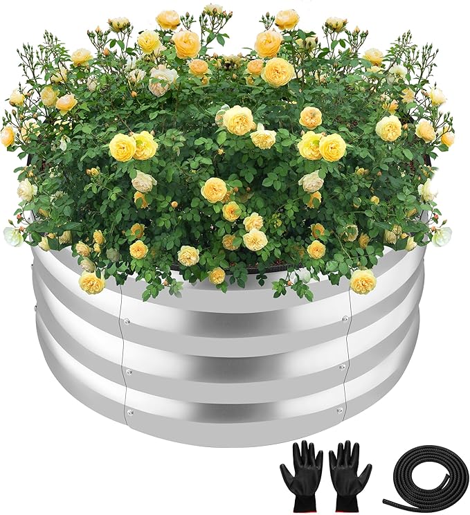 ZXZYHFTY Round Galvanized Raised Garden Bed kit,Silver Outdoor Garden Raised Planter Box, Round Large Metal Raised Garden Beds for Vegetable 2 * 2 * 1ft 1 Pack