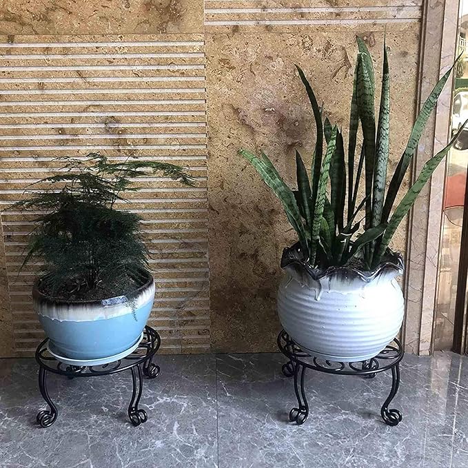 Metal Outdoor Plant Stand 11.8IN Diameter Heavy Duty Plant Pot Stands for Indoor Round Flower Pot Support Rack Set of 2,Black